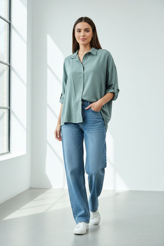 Women’s Dusty Sage Relaxed Fit Shirt | Free Size Oversized