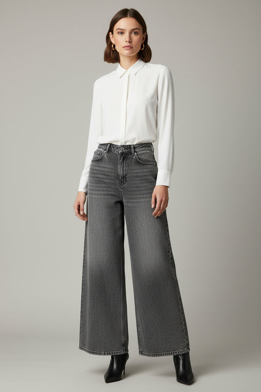 Women’s Charcoal Grey Wide-Leg Jeans