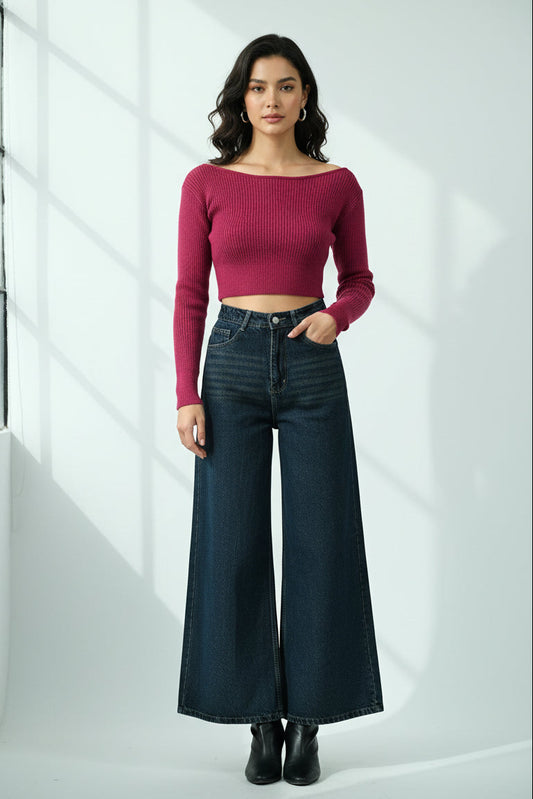 Dark Wash Wide Leg Denim Jeans