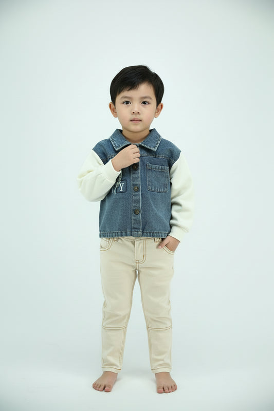 Boys Denim Patchwork Casual Shirt