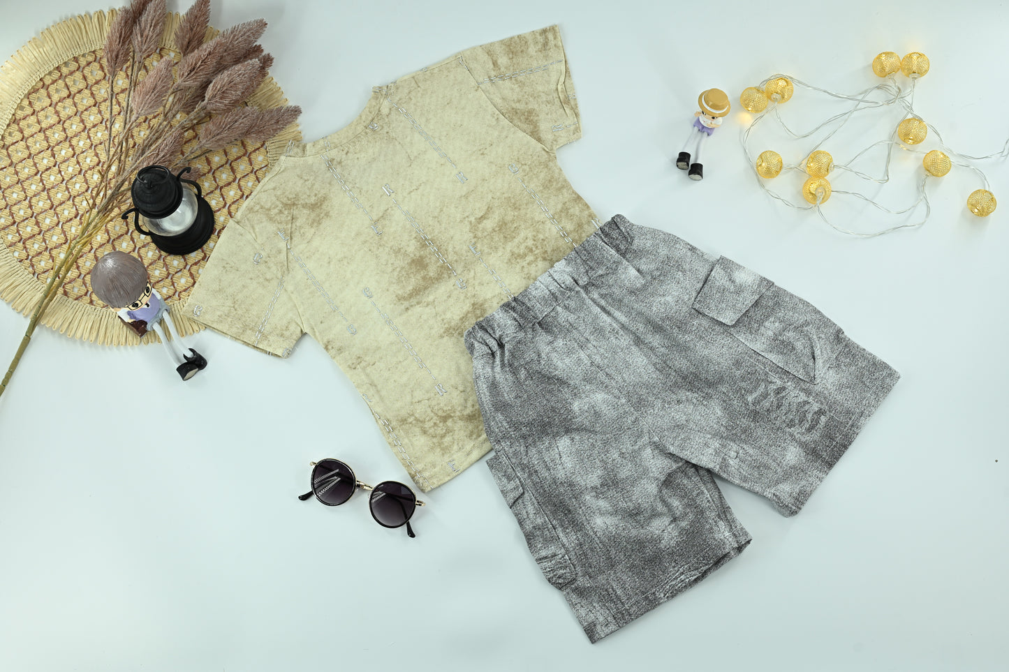 Boys Textured T-Shirt & Cargo Shorts Set