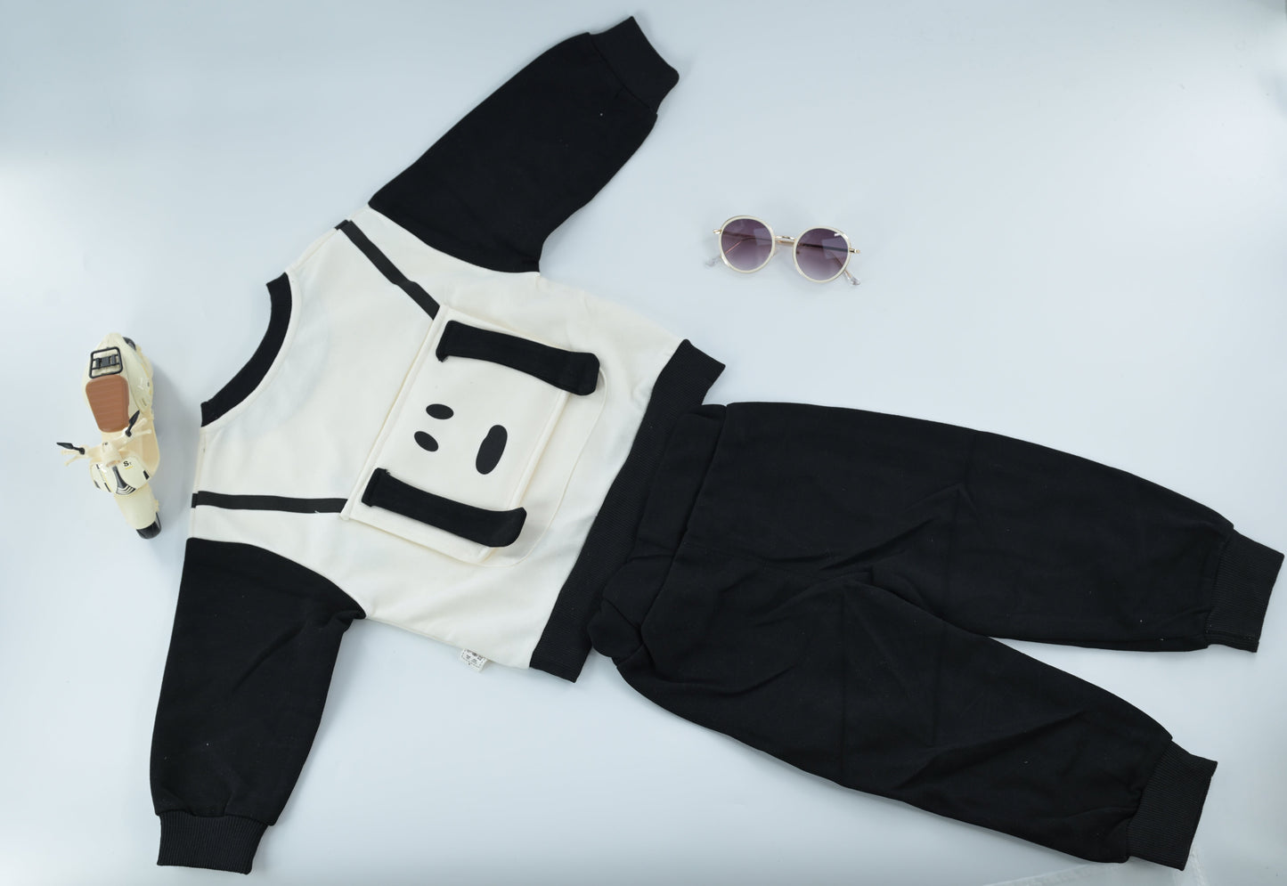 Baby Boys Black & White 2-Piece Tracksuit Set