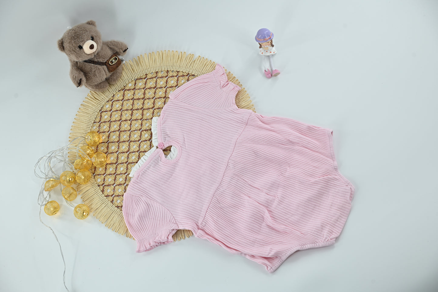 Ruby Pearl Bow Ribbed Baby Romper Set