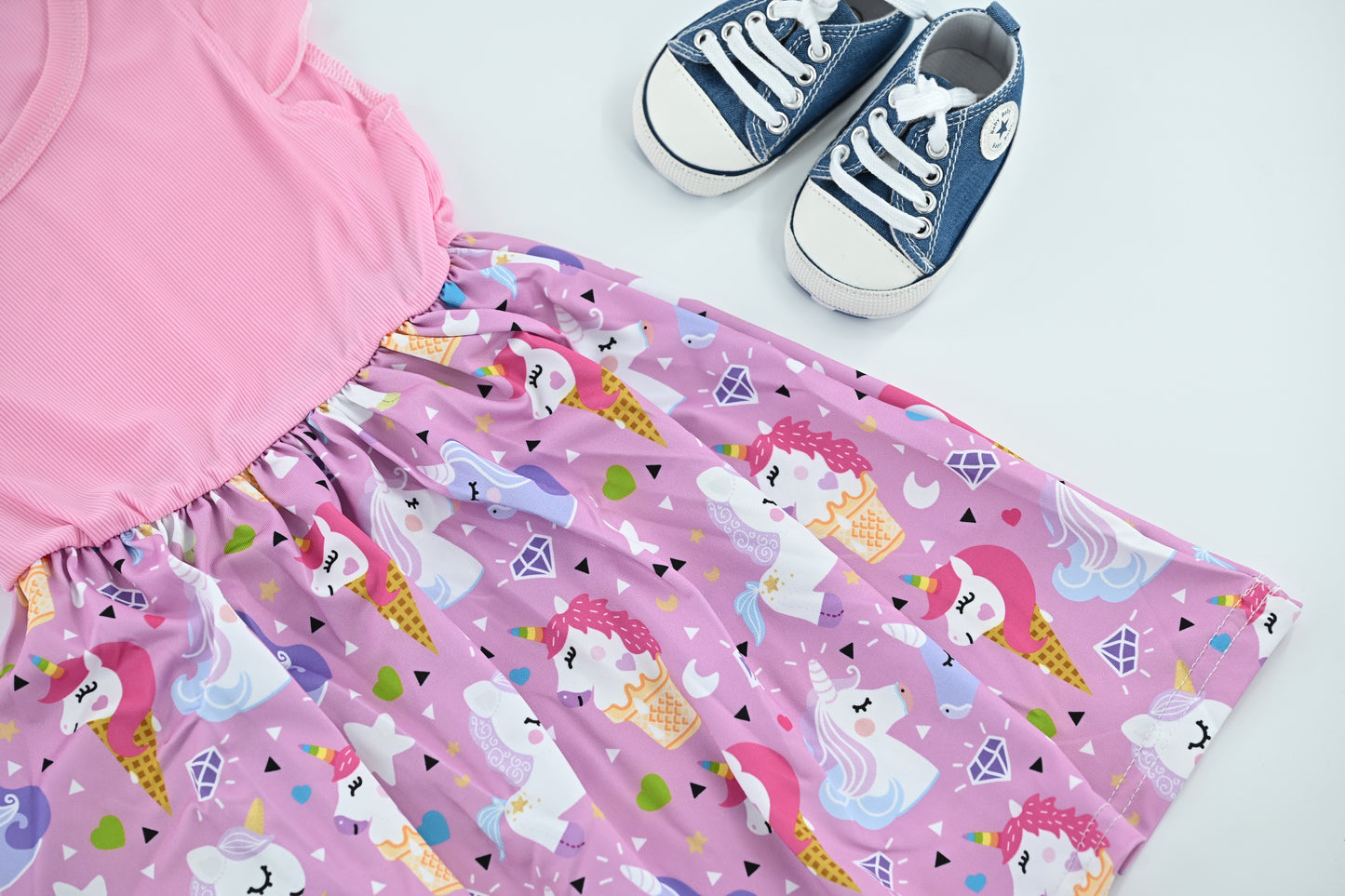 Baby Girls Pink Unicorn Cartoon Print Dress