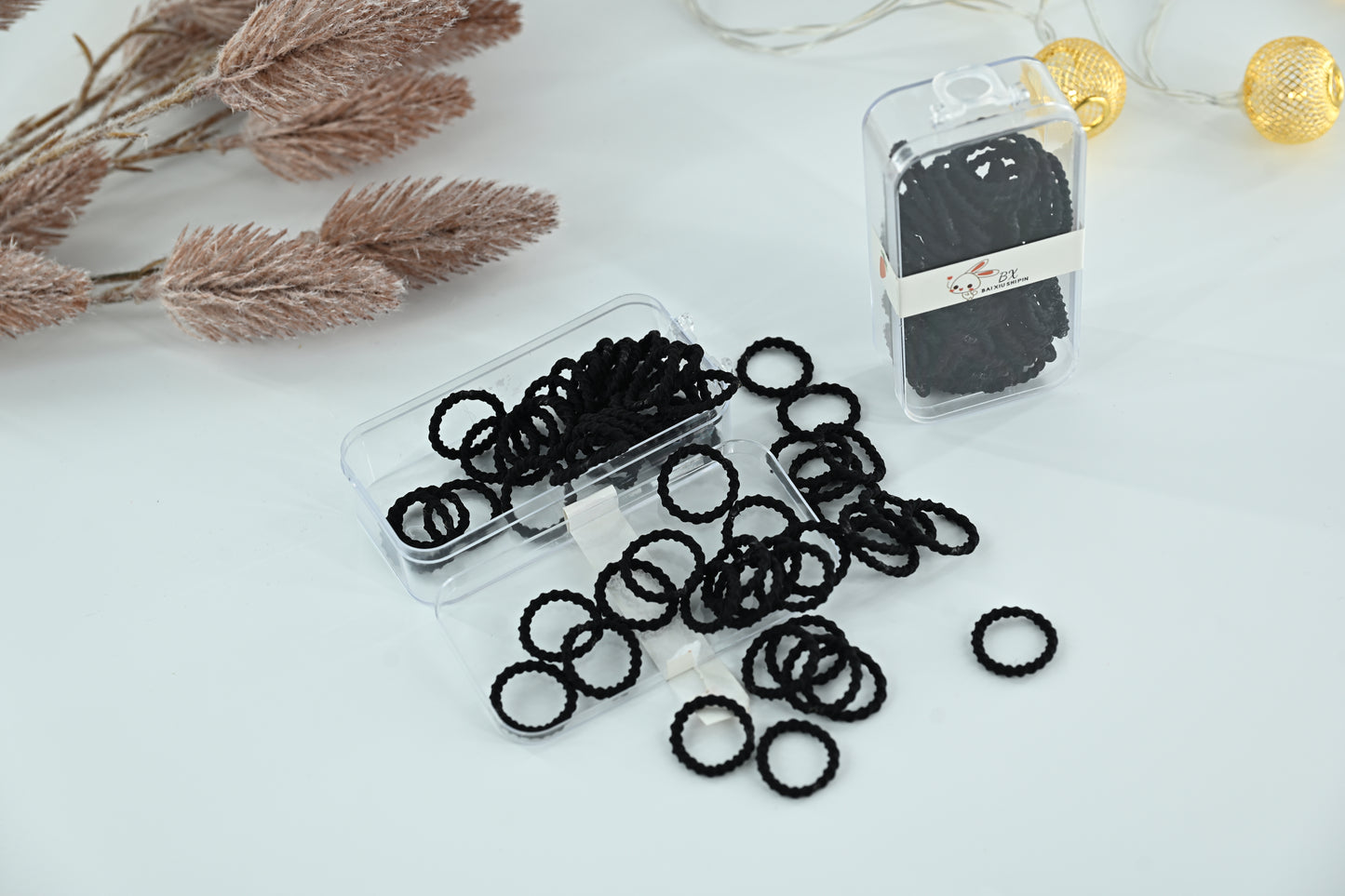 Midnight Black Textured Scallop Hair Ties Set