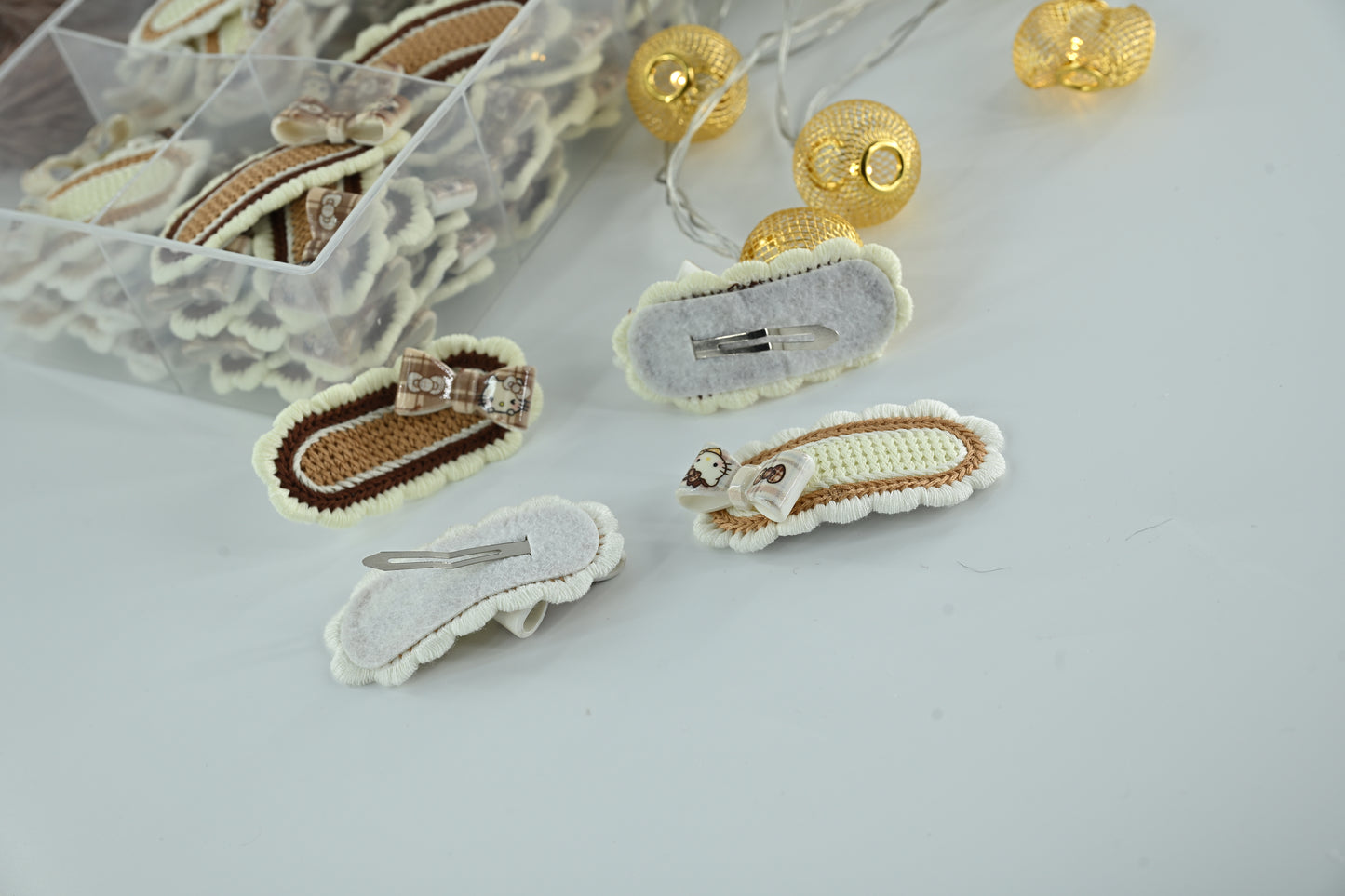 Textured Knit Scalloped Bow Barrettes