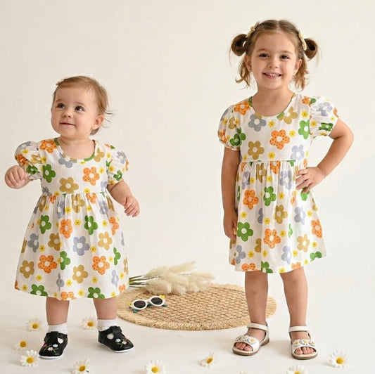 Sunny Meadow Floral Cotton Girls Dress