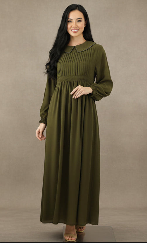Elegant Pleated Brown Dress | Free Size