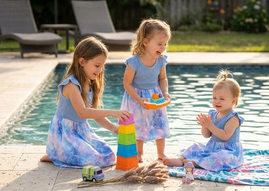 Baby Girls Blue Printed Ruffle Sleeve Dress