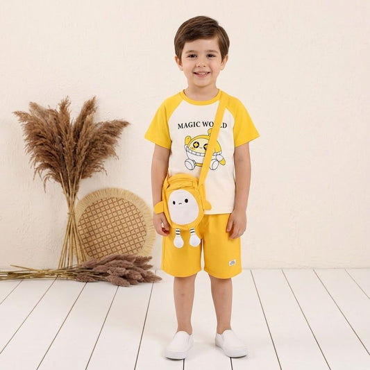 Boys Magic World Graphic T-Shirt & Shorts Set with Mini Bag