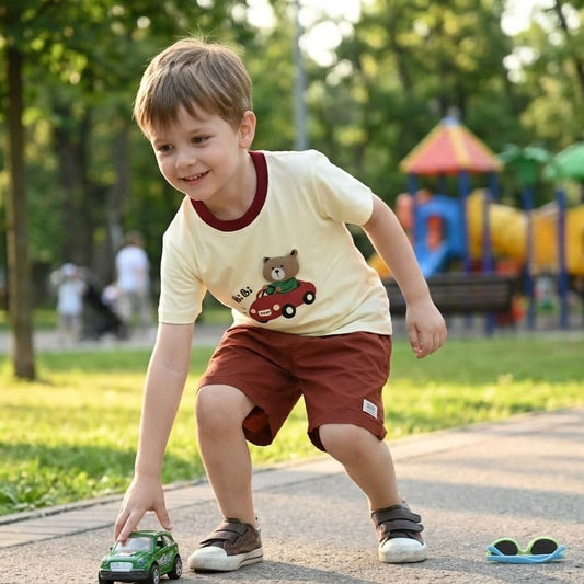 Boys Bear Car Graphic T-Shirt &Shorts Set