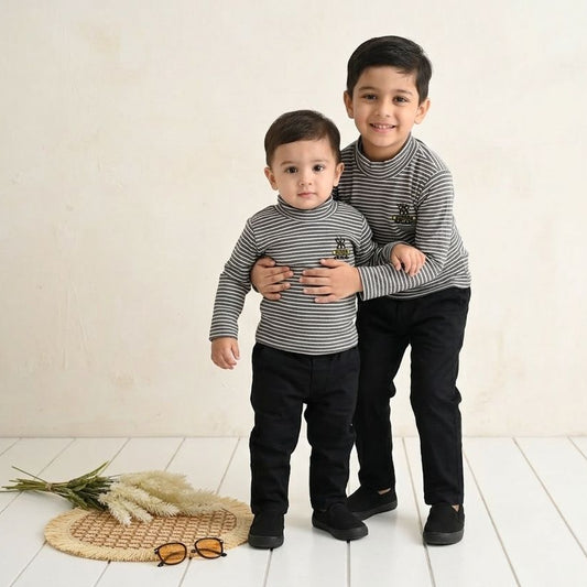 Classic Black Striped Kids Cotton Blend Top