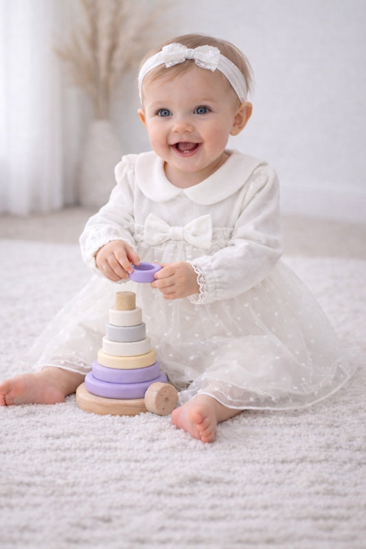 Baby Girl White Elegent Cotton Collar Dress