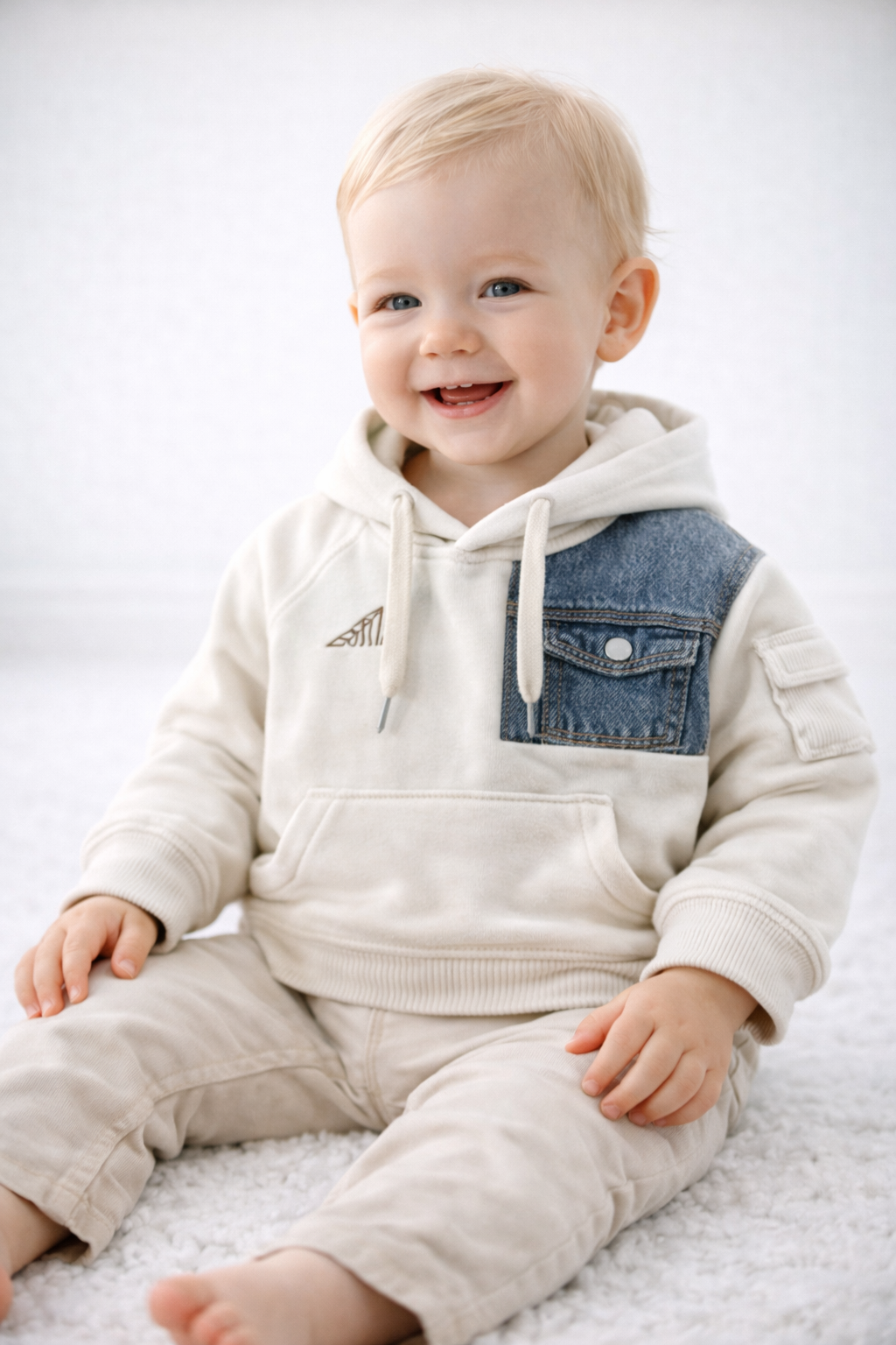 Boys Cotton Denim Patch Hoodie Summer