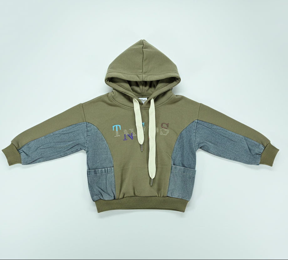 Olive Street Denim Patch Boys Hoodie