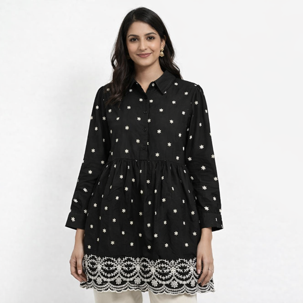 Women’s Elegant  Embroidered Flared Tunic Dress