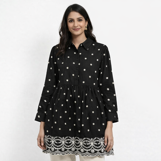 Women’s Elegant  Embroidered Flared Tunic Dress