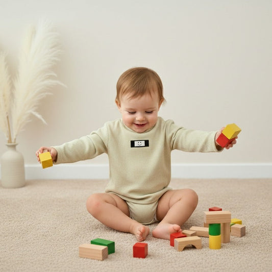 Soft Ribbed Beige Kids Cotton Blend Top