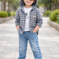 Trendy Boys Grey Plaid Hooded Jacket with Cotton T-Shirt | 2 Piece Outfit