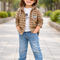 Stylish Boys Brown Plaid Hooded Jacket with Cotton T-Shirt | 2 Piece Outfit