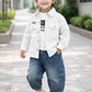 Classic Boys White Jacket 3 Piece Outfit Set | Cotton T-Shirt | Denim Pants