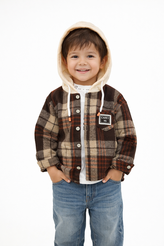 Stylish Boys Plaid Hooded Jacket with T-Shirt | 2 Piece Kids Outfit