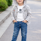 Trendy Boys White Plaid Hooded Jacket with Cotton T-Shirt | 2 Piece Outfit