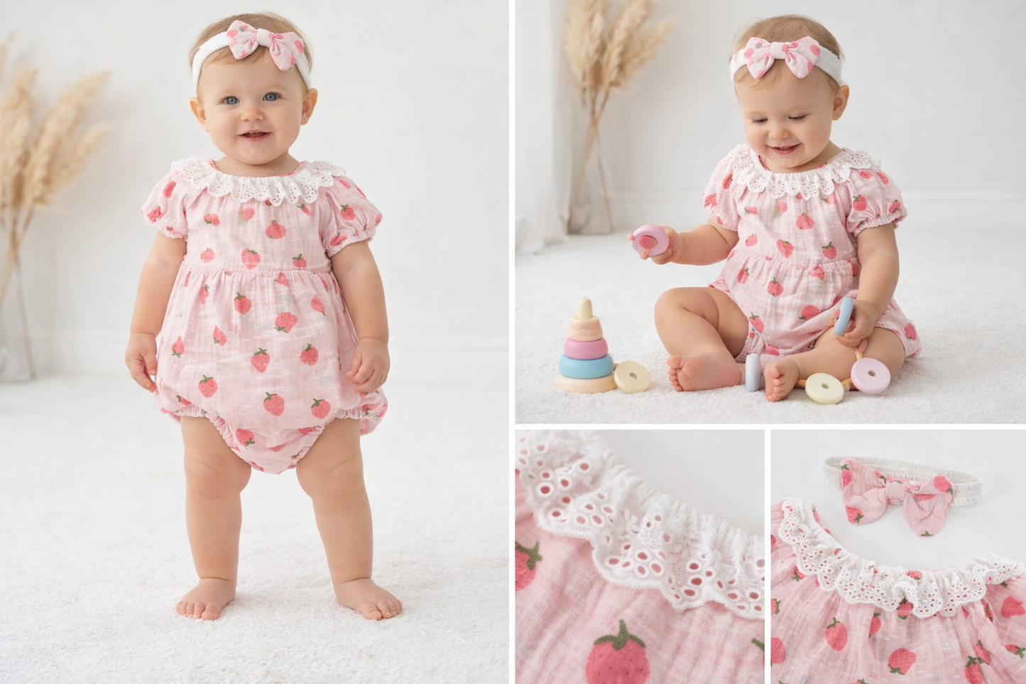 Baby Girl Cotton Strawberry Dress with Bow