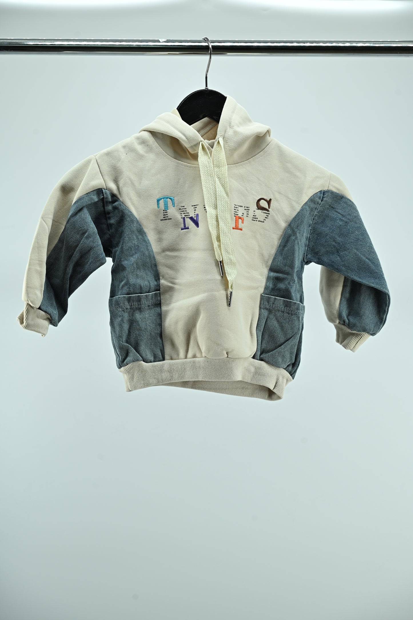 Urban Beige Denim Patch Boys Hoodie