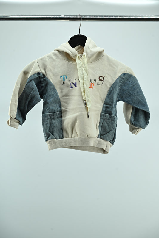 Urban Beige Denim Patch Boys Hoodie