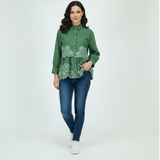Dark Green Floral Embroidered Peplum Shirt – Free Size