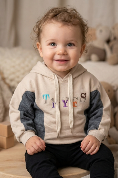 Urban Beige Denim Patch Boys Hoodie
