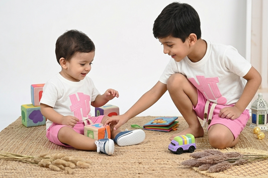 Kids Pink “HT” Graphic T-Shirt and Shorts 2-Piece Set