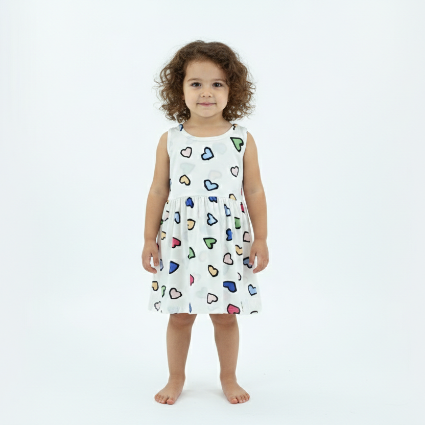 Cute Heart Print Girls Cotton Dress – Soft Summer Wear