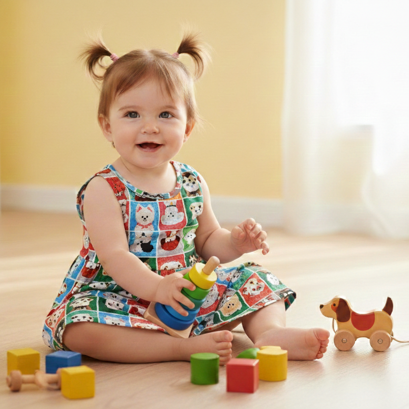 Girls Cartoon Print Cotton Dress – Cute Multicolor Casual Wear