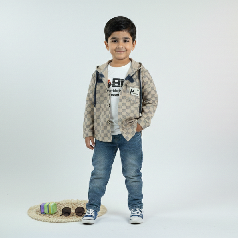 Urban Check Hooded Cotton 3-Piece Boys Set