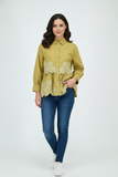 Olive Floral Embroidered Peplum Shirt – Free Size