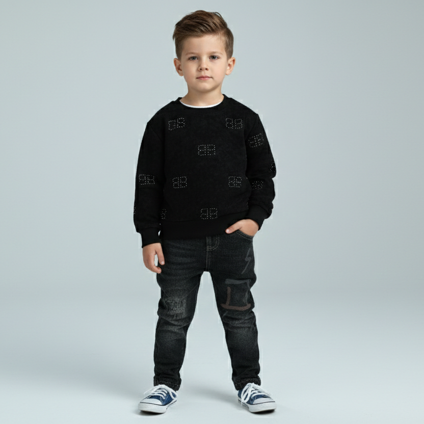 Boys Cotton T-Shirt & Denim Pants Set – Stylish Casual Outfit