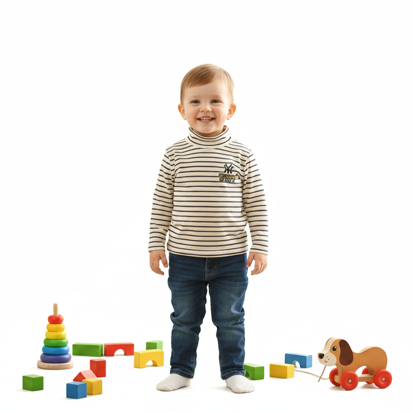 Classic  Black Striped Kids Cotton Blend Top