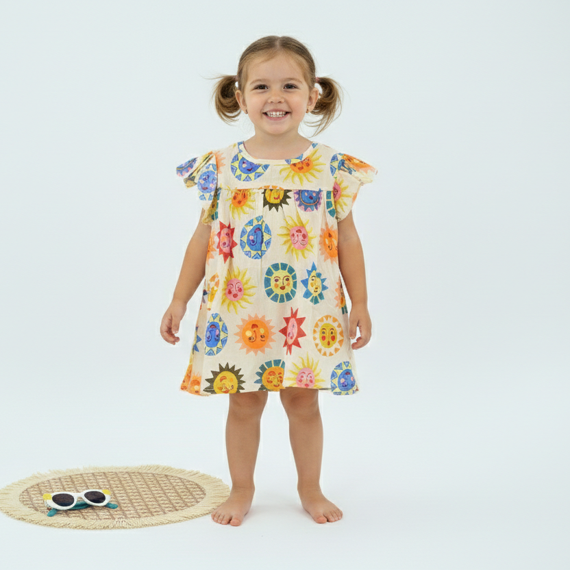 Sunshine Print Cotton Girls Dress – Summer Collection