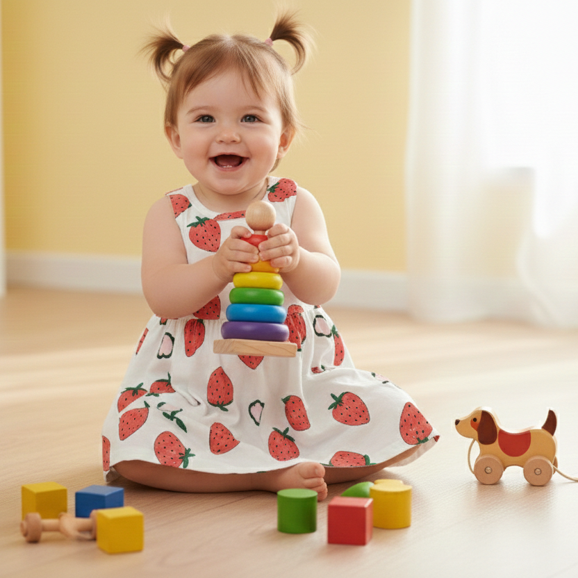 Strawberry Print Girls Cotton Dress – Summer Breeze Style