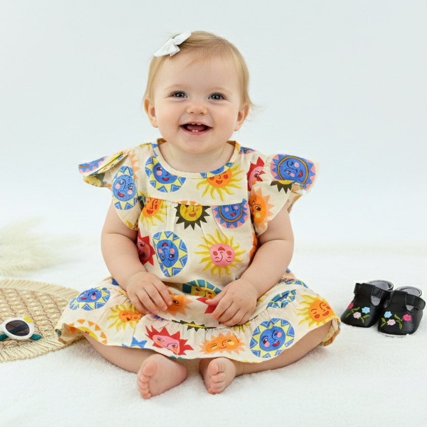 Sunshine Print Cotton Girls Dress – Summer Collection