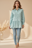 Light Green Floral Embroidered Peplum Shirt – Free Size