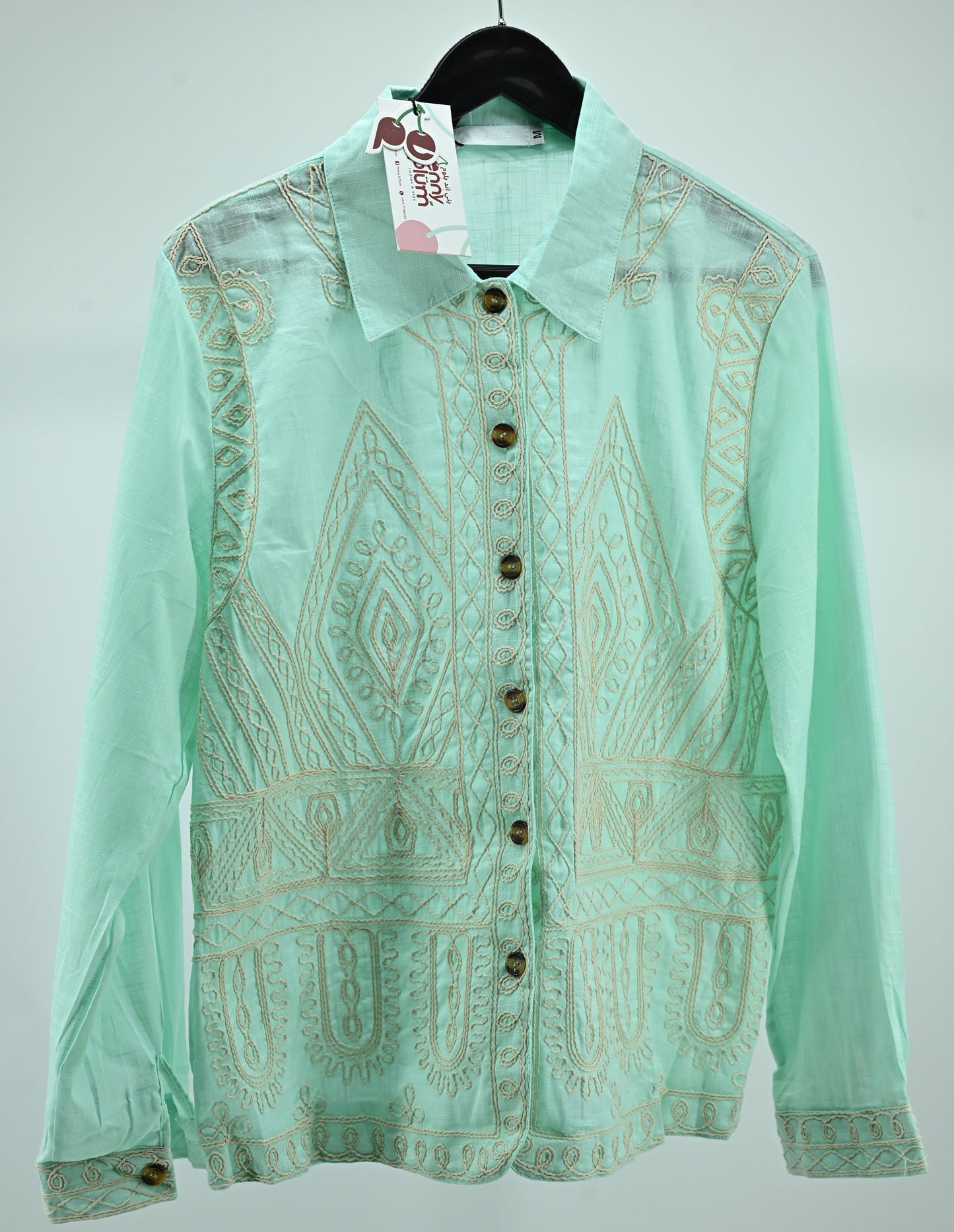 Mint Green Embroidered Cotton Girls Kurti – Medium