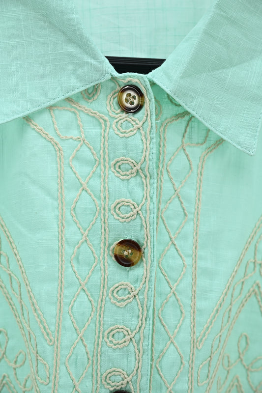 Mint Green Embroidered Cotton Girls Kurti – Medium