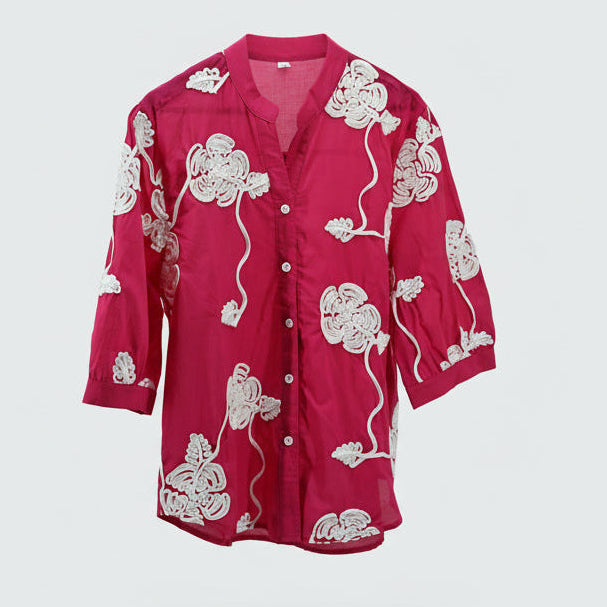 Rose Bloom Embroidered Cotton Tunic Top – Free Size