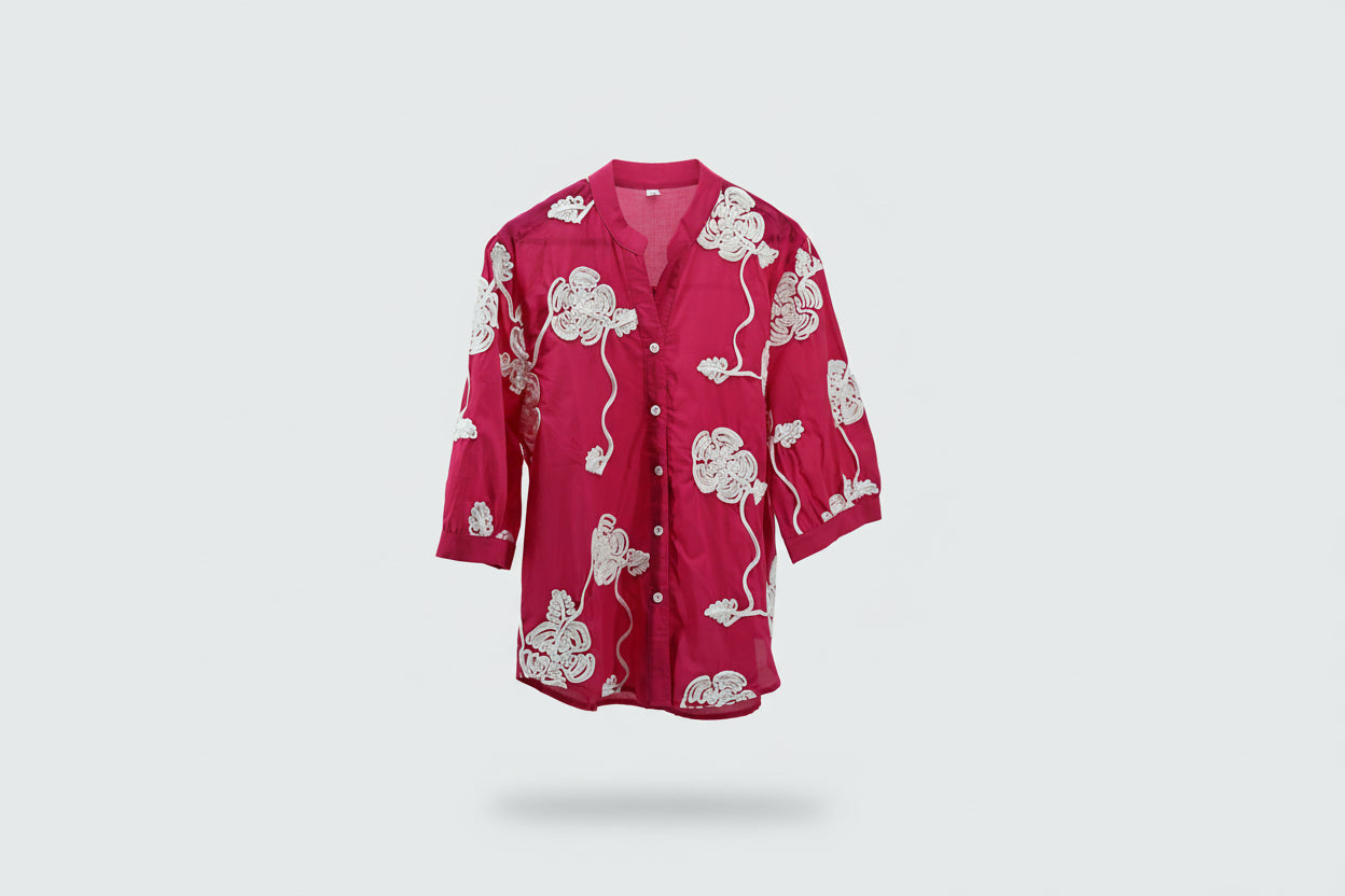 Rose Bloom Embroidered Cotton Tunic Top – Free Size