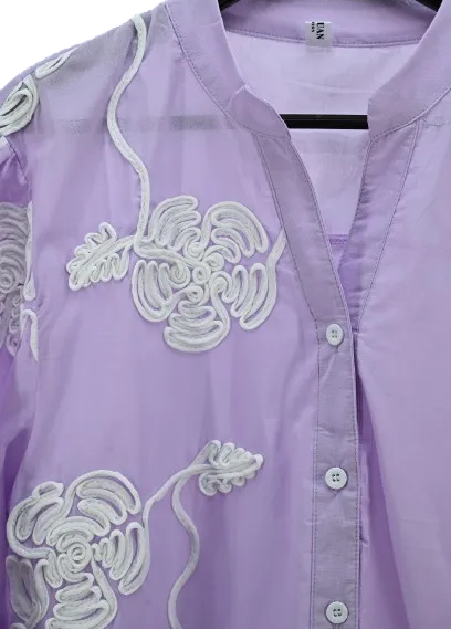 Lavender Bloom Embroidered Cotton Girls Kurti – Summer