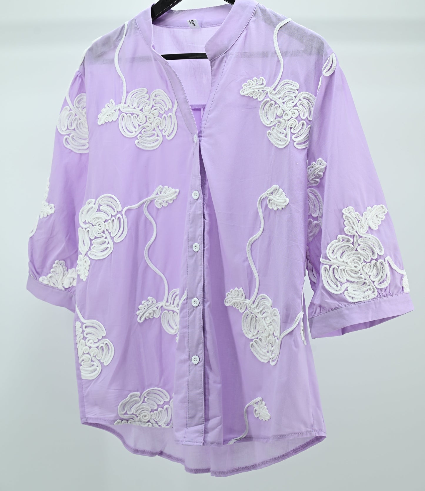 Women’s Sky Blue Embroidered Sheer Shirt