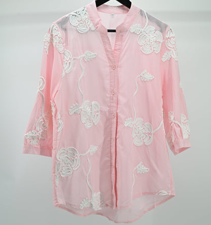 Women’s Elegant Embroidered Sheer Shirt – Soft Pink